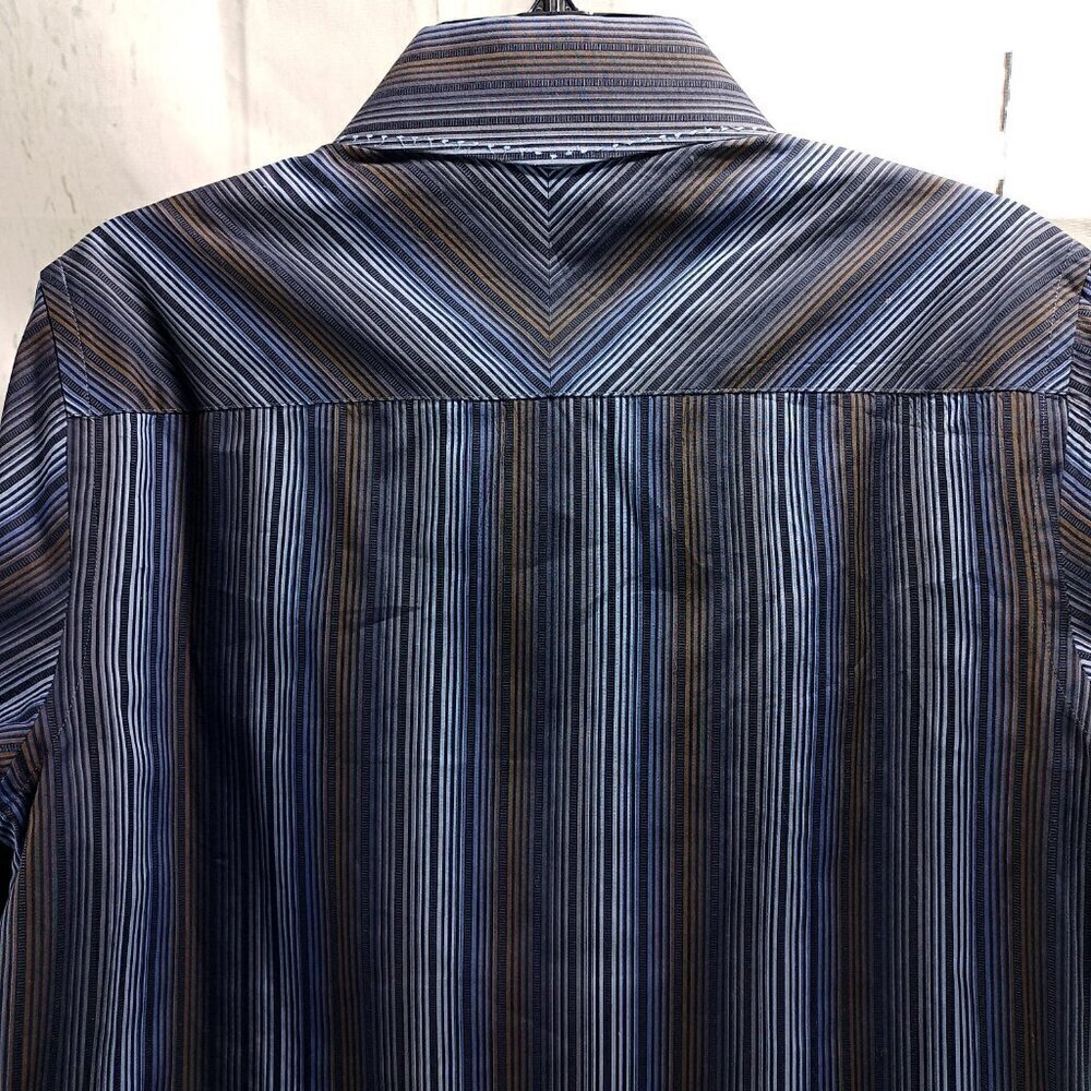 7 Diamonds Multicolor Pinstripe Mens Size M Button Up Cotton Dress Shirt - Picture 7 of 12